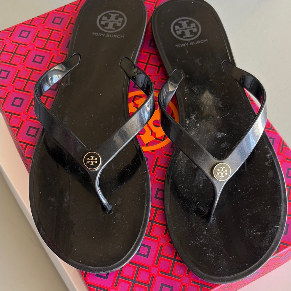 Tory Burch Glossy Black Sandals